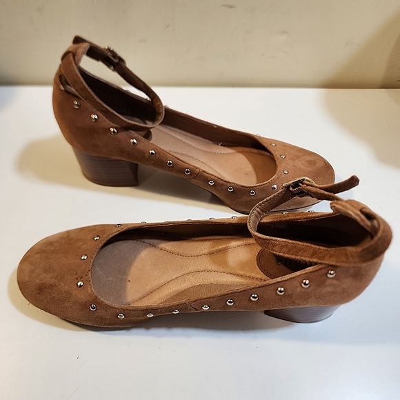 MONTANA tan Suede Leather Mary Jane block heels shoes size 9M - Picture 11 of 12